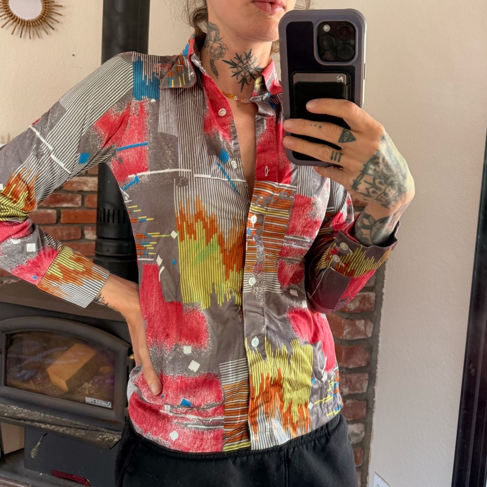 70s vintage polyester button down shirt